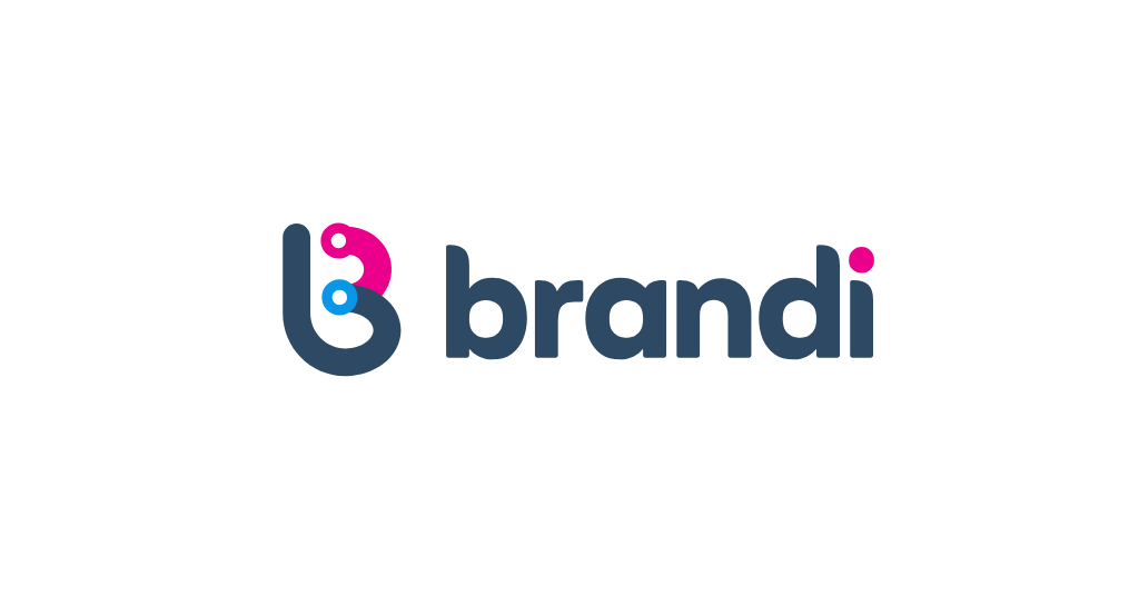 Brandi AI logo featuring a modern lowercase “b” icon in navy blue with magenta and cyan accents, symbolizing connection and intelligence, alongside the word “Brandi” in bold navy type.
